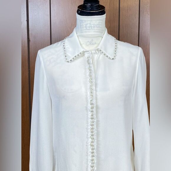 alice + olivia beaded silk blouse size M - Picture 6 of 13